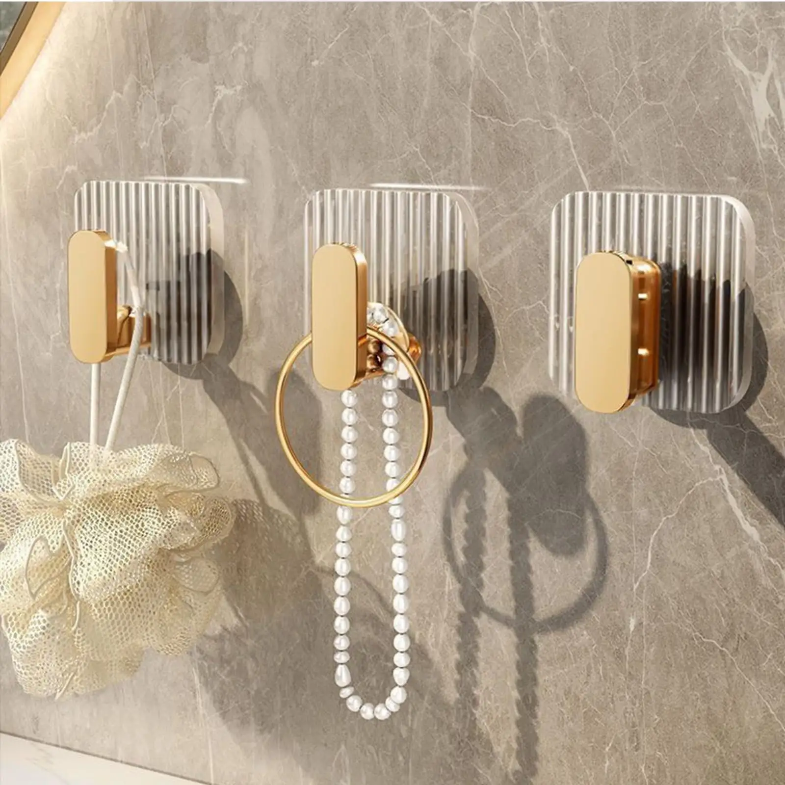 Móc Acrylic vàng mà không cần đấm cửa phía sau móc tường tự dính siêu dính treo quần áo móc