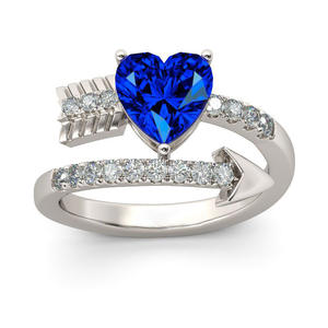 Anillo de corazón yunnique con forma de flecha y piedra azul, ajuste de canal, regalo de joyería unisex para parejas - Product Image 2