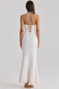 Jupe longue sans manches pour femme, style élégant français, à découpes ajourées, idéale pour les soirées cocktail en villégiature - Product Image 3