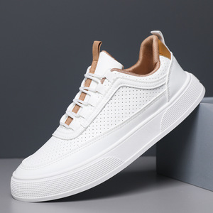 Zapatillas de skate, zapatillas blancas, zapatos de verano transpirables para hombre, estilo juvenil, nuevo modelo, suela gruesa, cordones modernos, ropa informal - Product Image 4
