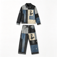 Veste en jean épaisse vintage délavée, effet vieilli, style streetwear, patchwork délavé au soleil avec détails en strass