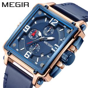 Montre pour homme rétro élégante, carrée, chronographe multifonctionnel, calendrier, montre en cuir véritable - Product Image 3