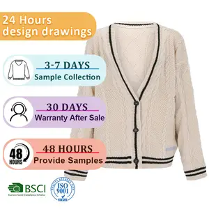 Guangzhou 2023 Button Plastic Long Cotton Mohair Multi Color Rabbit Trim Split Rayon For Knit Sweater Cardigan Women