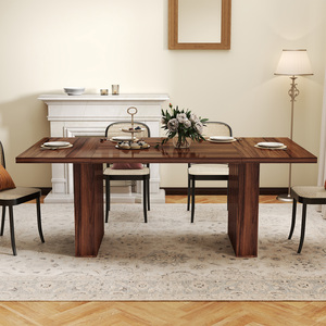 Rectangular Solid Wood Handmade Dining Table for 2 People Modern Farmhouse Design Grooved Wood-Strip Base <b>Workshop</b> Furniture - Product Image 2