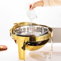 Calentador de Alimentos Redondo de Acero Inoxidable para Buffet, con Tapa Enrollable, de 6.0L, Dorado y Plateado