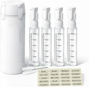 <span class=keywords><strong>Kit</strong></span> <span class=keywords><strong>de</strong></span> toilette <span class=keywords><strong>de</strong></span> <span class=keywords><strong>voyage</strong></span> blanc 4-en-1 avec étui, 4 flacons pompe anti-fuite <span class=keywords><strong>de</strong></span> 30 ml, distributeurs <span class=keywords><strong>de</strong></span> liquide rechargeables, logo personnalisé disponible - Product Image 1