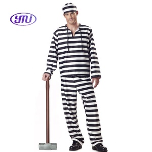 Striped Print V Neck Bell Sleeve <strong>Uniform</strong> <strong>Prisoner</strong> Cosplay Costume for Woman Man - Product Image 2