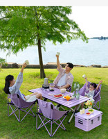 Table de camping pliable portable en acier au carbone violet pour glamping, pique-nique, plage, voyage en voiture, jardin et barbecue