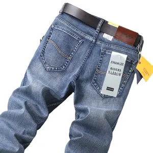 Pantalones vaqueros de motociclista para hombre, jeans elásticos rectos para hombre joven, informales, venta al por mayor, Verano