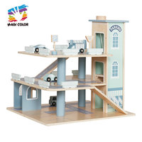 Ensemble de garage de stationnement multi-niveaux en bois avec rampes coulissantes, ascenseur, panneaux de signalisation, voitures miniatures pour enfants, jeu de ville W04B160