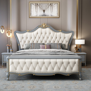 <span class=keywords><strong>Cama</strong></span> King tapizada de estilo europeo de lujo <span class=keywords><strong>con</strong></span> <span class=keywords><strong>respaldo</strong></span> <span class=keywords><strong>acolchado</strong></span> suave y Marco tallado - Product Image 2