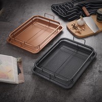 Plateau à légumes en cuivre Plateau de cuisson antiadhésif avec panier à griller à mailles surélevées Ensemble de 2 pièces