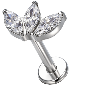 Orecchino a perno in titanio ASTM F136 con filettatura interna, triplo zirconia cubica 5A e cluster di opale a forma di loto, per <span class=keywords><strong>piercing</strong></span> in cartilagine, elice, <span class=keywords><strong>trago</strong></span>, da <span class=keywords><strong>donna</strong></span> - Product Image 2