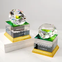 Trophée en cristal diamanté gravé sablé personnalisé, motif pomme et lotus, ornement coloré pour anniversaire d'entreprise