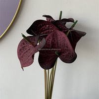 B-762 Bunga Artifisial Burgundy Laris Manis untuk Dekorasi Pernikahan, Bunga Anthurium Burgundy, Bunga Real Touch Grosir