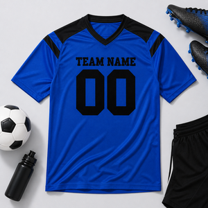 Maillot de football rouge personnalisé pour homme, manches courtes, col en V, impression par sublimation, séchage rapide, nom et numéro de l'équipe 00, taille adulte - Product Image 2