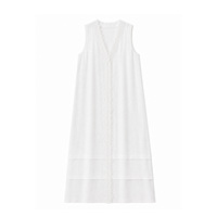 Robe longue midi ample Muguyu 100% lin vintage sans manches à col en V en dentelle avec motif plantes et fleurs 260604014
