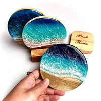 Posavasos de Resina y Madera con Diseño de Olas Oceánicas, Posavasos en Blanco con Temática de Playa, Resistentes al Calor, Decoración Costera para el Hogar y Manualidades DIY