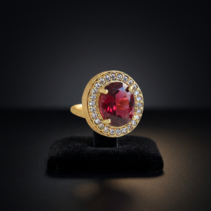 Laxmi Jewellers Zirconia Fashion <b>Ring</b> Oval Red Stone <b>24K</b> <b>Gold</b> Plated Wedding Band Women Fine Jewelry - Product Image 3