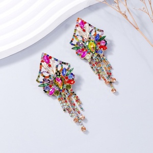 European American Trendy Retro Women's Zinc Alloy <b>Silver</b> Plated <b>Stud</b> Earrings Heavy Industry Crystal Rhinestone Tassels - Product Image 3