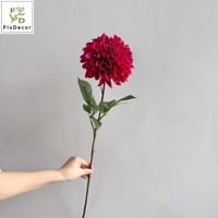 Dahlias artificiels de haute qualité, 73 cm, en latex, effet toucher réel, couleur bordeaux dégradé, pour mariage, table, fête, décoration de la maison