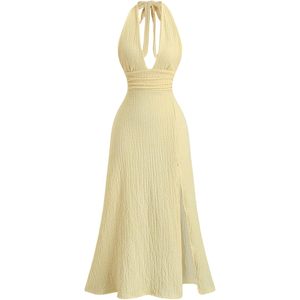 Vestido Maxi Halter de Verano para Mujer, de Gasa, sin Espalda, con Cuello en V Profundo, Silueta Recta, para Vacaciones, Playa o Invitada de Boda - Product Image 1
