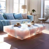 100*100cm rétro-éclairé translucide vert Onyx Table basse 48 ''carré brillant cristal diamant pierre salon Bar Pub meubles