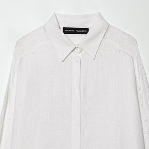 PB&ZA Donna 2026 Estate Nuova Moda Casual Camicette in Lino con Pizzo Vintage a Maniche Lunghe Camicie Bianche Femminili Blusas Chic Top - Product Image 3
