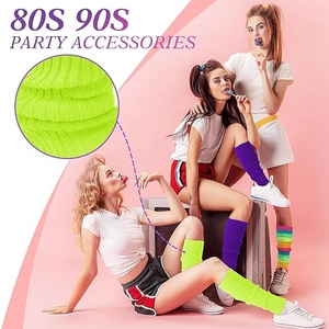 New Custom Designs Party Sports Yoga Boot Cuffs Girls 80s Solid Color <strong>Neon</strong> Ribbed Knitted Leg Socks Knee Leg Warmers for Women - Product Image 2