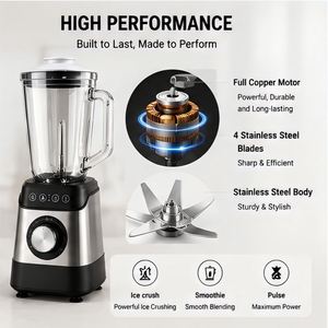 Nueva Licuadora de Mesa Eléctrica Automática de 1000-1500W con 5 Velocidades, Jarra de Vidrio de 1.5L, Carcasa de Acero Inoxidable, Bajo Nivel de Ruido, para el Hogar y Autocaravanas - Product Image 5