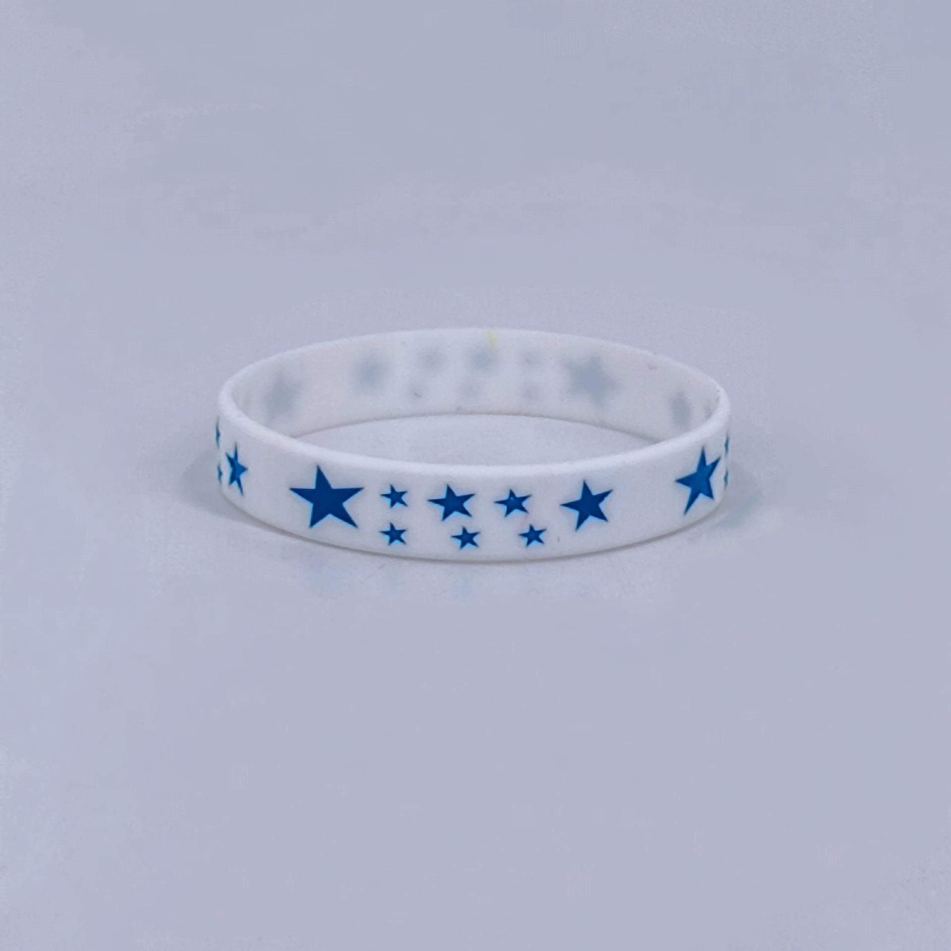 White silicone bracelet with blue accents