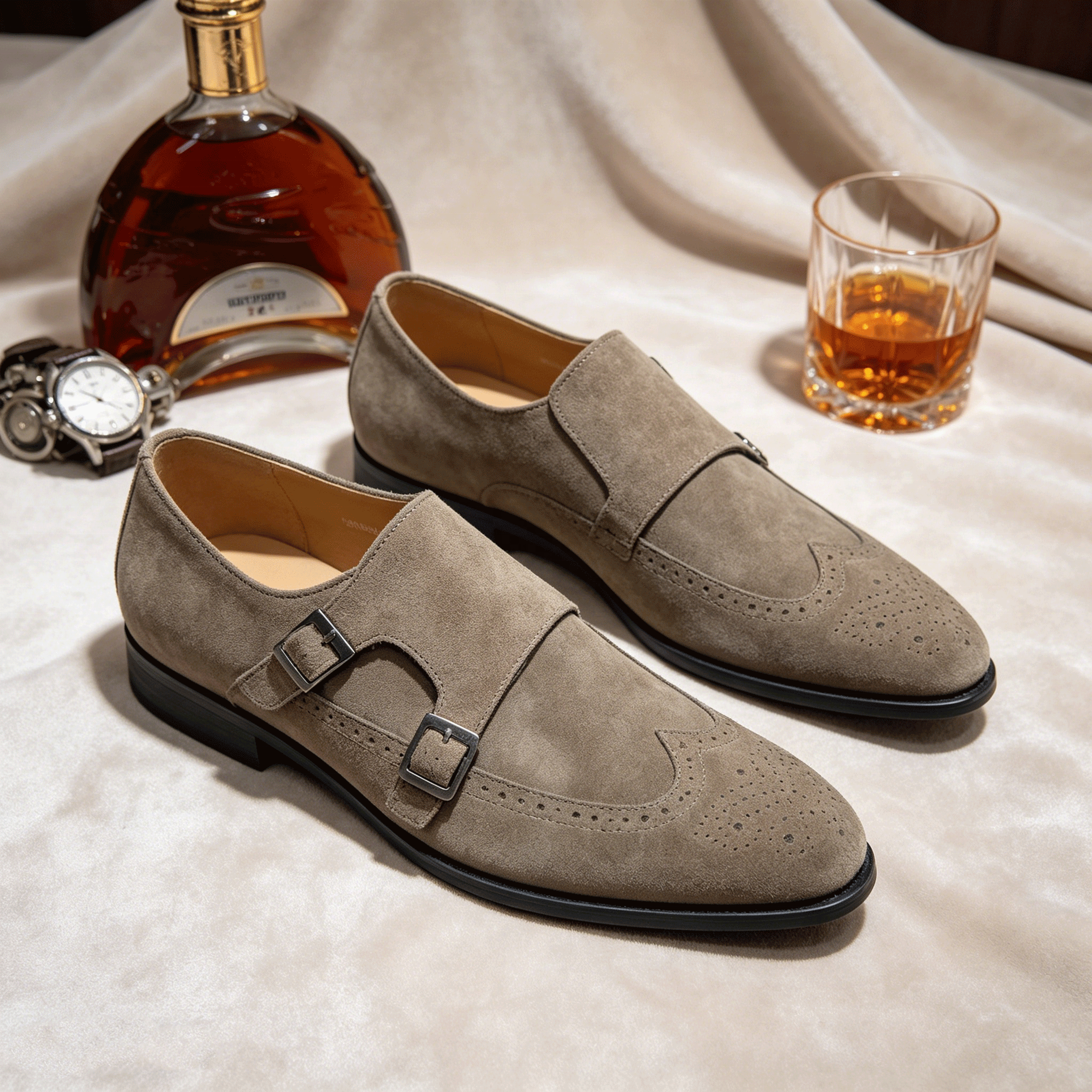 Luxury Suede Monk Strap Men's Shoes Soft Leather Comfort Autumn Business Formal Dress Shoes Stylish Gentleman Party Wear