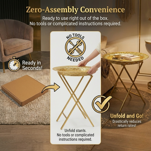 Tavolino da Caffè in Metallo Placcato Oro Stile <span class=keywords><strong>Marocchino</strong></span> KD Design, Utile Tavolino Laterale per Decorazione Casa, Tavolino Pieghevole in Metallo Dorato - Product Image 5