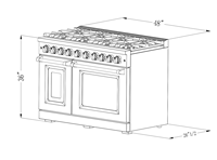 48 pouces. 7,0 Cu. Four encastrable autonome, 8 brûleurs, four à convection, réallumage automatique, porte grise, boutons et poignées dorés