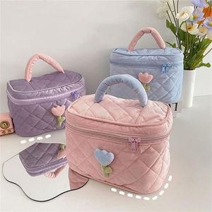 Cute Tulip Corduroy Eco-Friendly <b>Cosmetic</b> Bags Custom Zipper Lady Handle Large Capacity Storage <b>Organizer</b> Bridesmaid Fluffy - Product Image 4