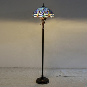 LongHuiJing Dragonfly Tiffany Styled Floor <b>Lamp</b> 16 Inch Wide 2-Light Double Chains Stained Glass Shade Antique <b>Base</b> Decor Lights - Product Image 4