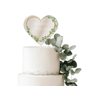 ท็อปเปอร์เค้กอะคริลิคใสรูปหัวใจลายดอกไม้ พิมพ์ลายด้วย UV หนา 1.3 มม. กว้าง 9 ซม. สำหรับตกแต่งเค้กแต่งงาน - Product Image 4