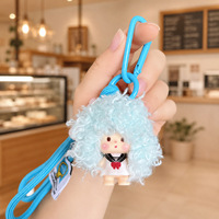 Porte-clés poupée aux cheveux bouclés tendance et stylés, breloque de sac et sangle de téléphone portable exquises, petit cadeau