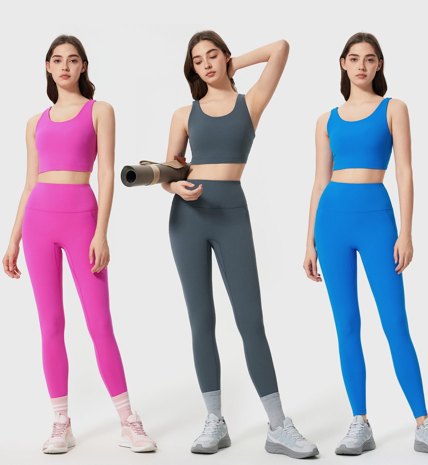 D25031+D25034 High Waist Yoga Leggings Set 2-Piece Workout Wear Suit Gym Fitness Sets for Women