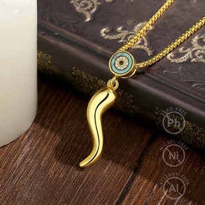 Nuevo Collar con Colgante de Cuerno Italiano, Chapado en Oro de 18K y Rodio, con Turquesa y Circonitas Microincrustadas, Símbolo de Protección y Buena Suerte - Product Image 3