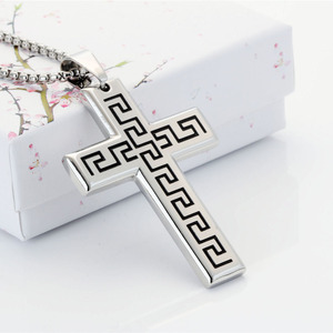 Collier avec pendentif croix en acier inoxydable, bijoux unisexes à la mode, couleur argent blanc, cadeau - Product Image 3