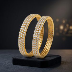 Luxury Imitation Rhodium Plated Brass Cubic Zirconia Classic Ball Shape 3 Row Micro Pave CZ Stone Bridal Kada <b>Bangle</b> <b>Bracelet</b> - Product Image 3