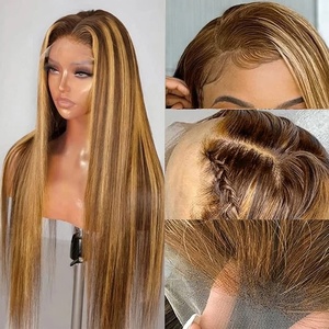 Perruque en <span class=keywords><strong>cheveux</strong></span> humains vierges Remy 12A, densité 200%, pré-épilée, couleur Piano 4/27, ultra-lisse, 13*4, sans colle, longue, blonde, 1 pièce - Product Image 4