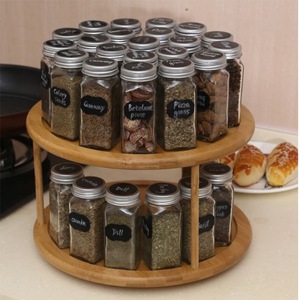 Estante Giratorio de Madera Maciza para Especias de Cocina, Doble Capa, con Tapa de Bambú, Organizador Hermético - Product Image 3