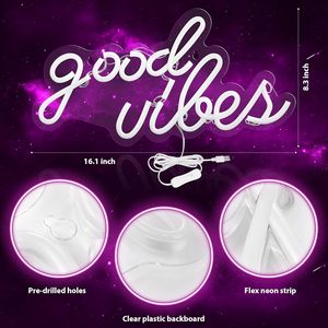 Olekki Panneau néon LED rose Good Vibes 16,1 x 8,3 pouces, décoration murale pour intérieur et bureau - Product Image 3