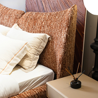 Cabecera Curva Ondulada Tapizada en Tela Chenille con Rayas Verticales, Base de Cama de Madera de Pino, Cama Minimalista con Plataforma para Dormitorio