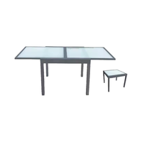 Table de jardin d'extérieur en verre trempé avec fonction extensible, mobilier en acier et aluminium pour patio et cour