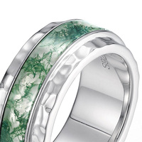 Bague en agate mousse naturelle de 6mm de large en argent sterling S925 bague de fiançailles en pierre verte minimaliste bague de promesse pour femme