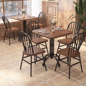 Juego de Mesa y Sillas de Comedor de Madera Maciza con Estructura de Acero Metálico para Restaurante, Apartamento, Almacén o Villa - Product Image 1
