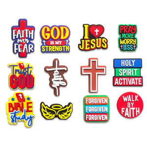 Nouveau Style Usine Stock Église Slogan Jésus Chaussure Charmes PVC Caoutchouc Haute Qualité USA Sabots Charmes Chaussure Décoration Chaussure Charmes - Product Image 1